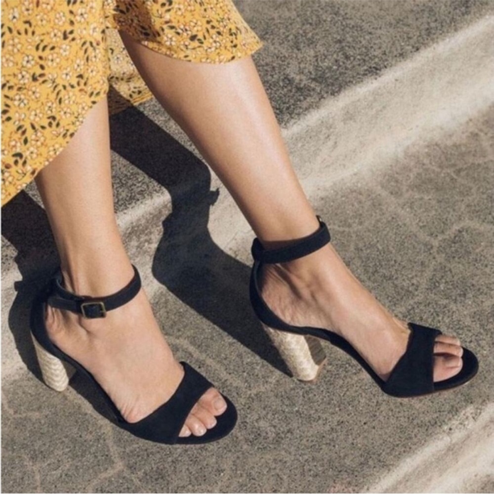 NWT Anthropologie Soludos Sandals Capri Suede Tall Espadrille Heel Black Size 8
